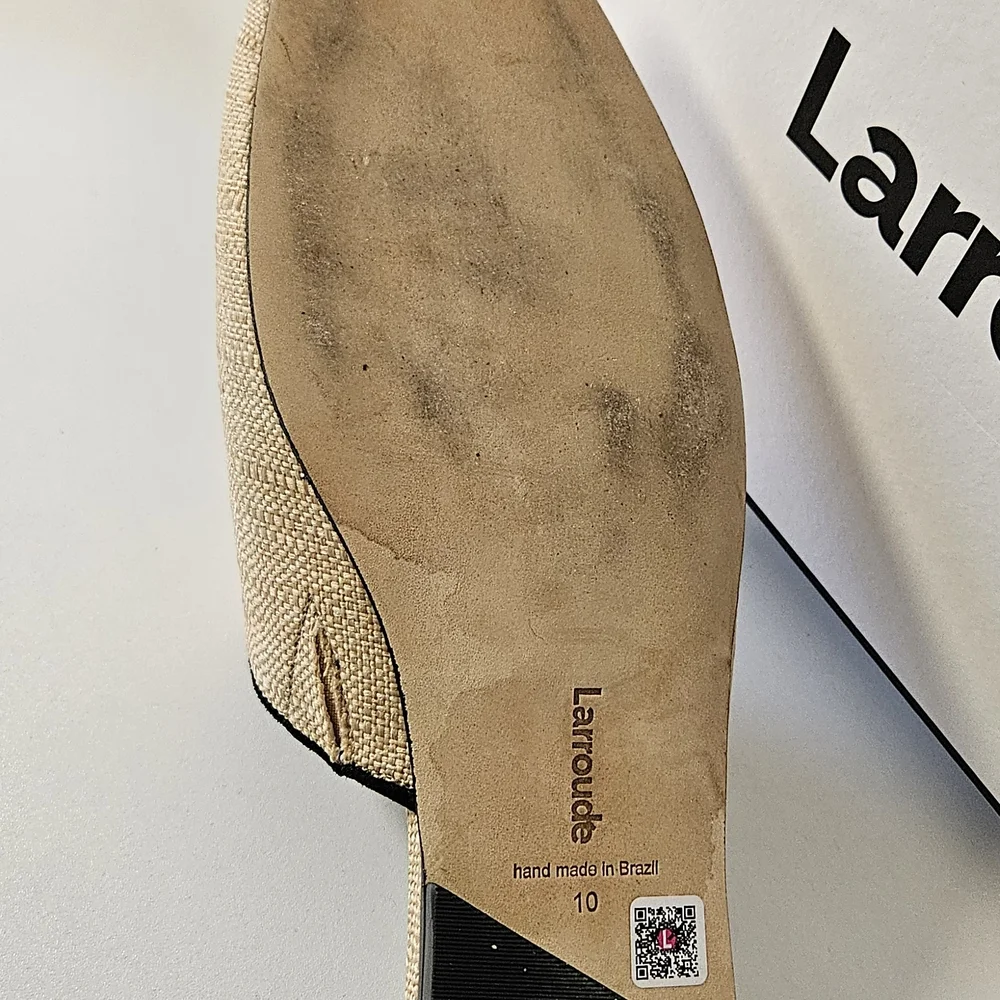 Larroudé Venice Flat Mule – Beige Raffia/Black Trim - Picture 6 of 8